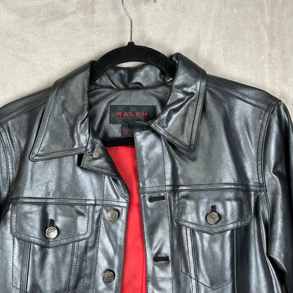 Vintage Ralph Lauren Leather Jacket Womens Medium Black Lined 90s Y2K Biker - Picture 2 of 16
